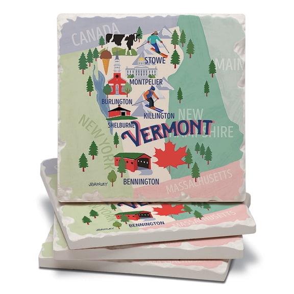 Thirstystone Vermont Attractions Tumbled Tile Coaster 4-Pack