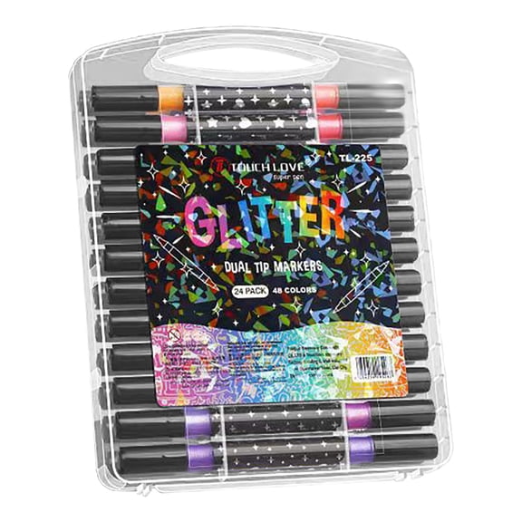 Goowood 48 Colors Glitter Gel Pens 24 Dual Tip Metallic Markers Adult Coloring Scrapbooking  Flexible Fiber Tips Sparkle Ink Art Supplies Gift Set