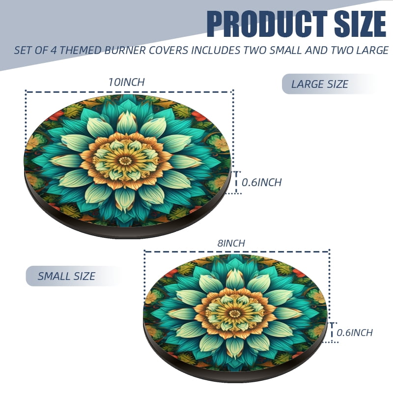 Round Electric Stove Burner Covers, Intricate Mandala Blooming Flower 4Pcs Top Covers for Electric Stove Burner for Kitchen Decoration, 8 Inches and 10 Inches
