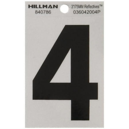 Hillman Group 840786 3 in. Black & Silver Reflective Mylar Square Cut Self Adhesive Number - 4