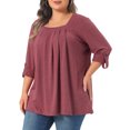 thumbnail image 2 of DARING DIVA Women's Plus Long Sleeves Square Neck Flowy Pleated Top 4X Burgundy, 2 of 6