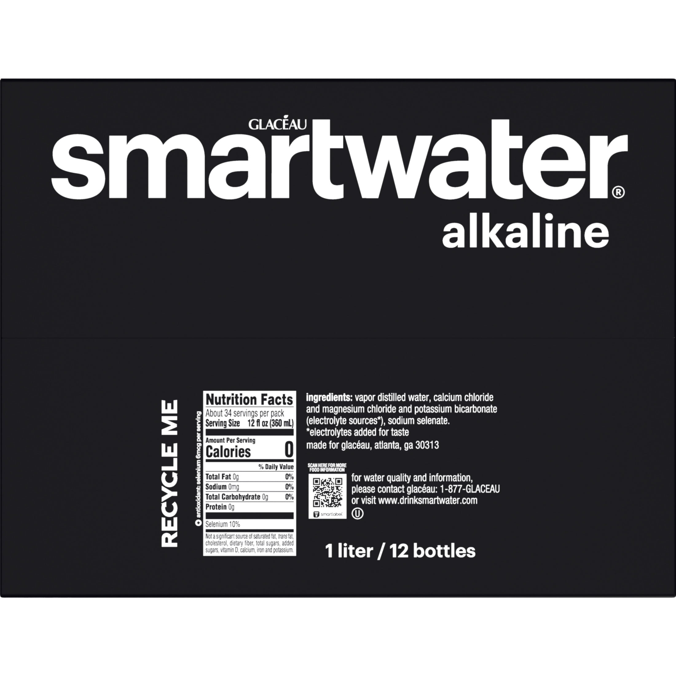 smartwater Alkaline with Antioxidant Water Bottles, 33.8 fl oz, 12 Pack