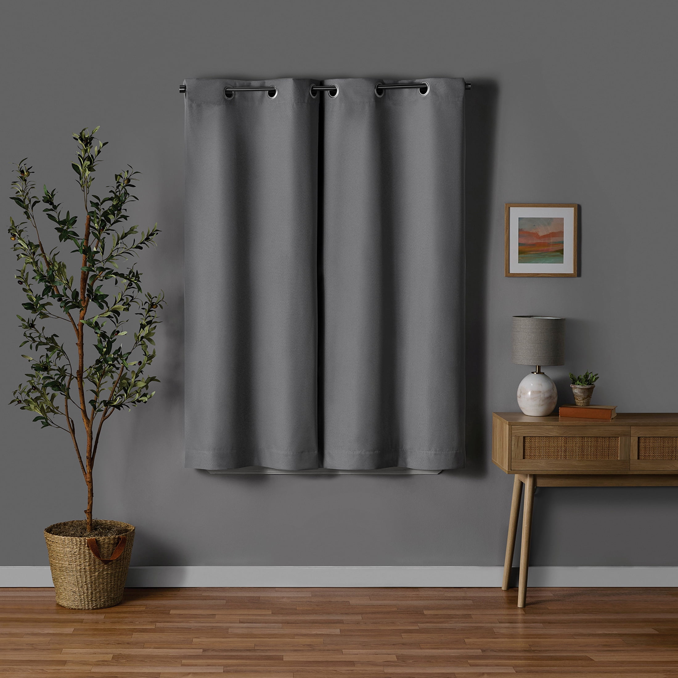 Mainstays Gray Solid Blackout Grommet Curtain Panel Pair, Set of 2, 30" W x 63" L