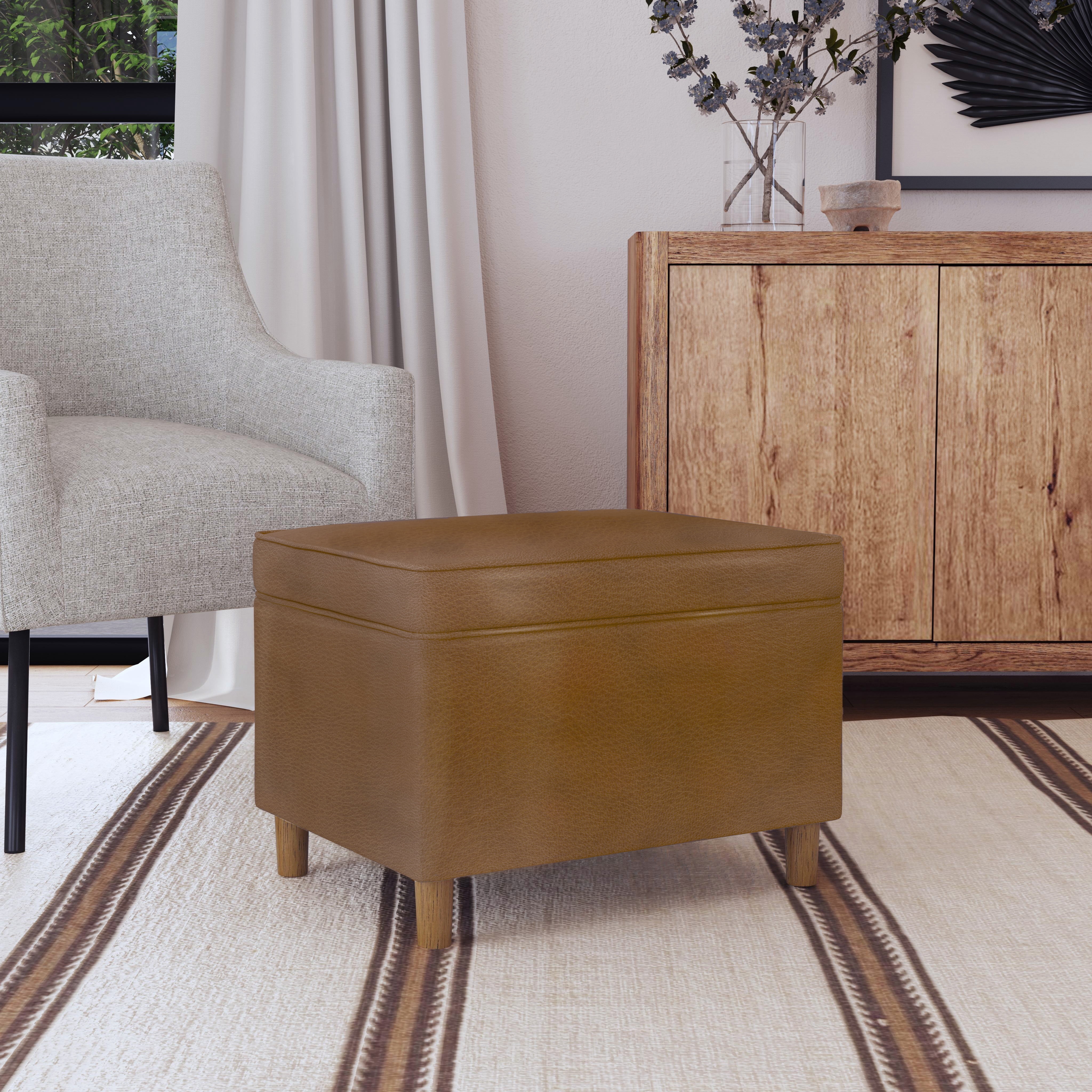 HomePop Dinah Storage Ottoman, Brown Faux Leather