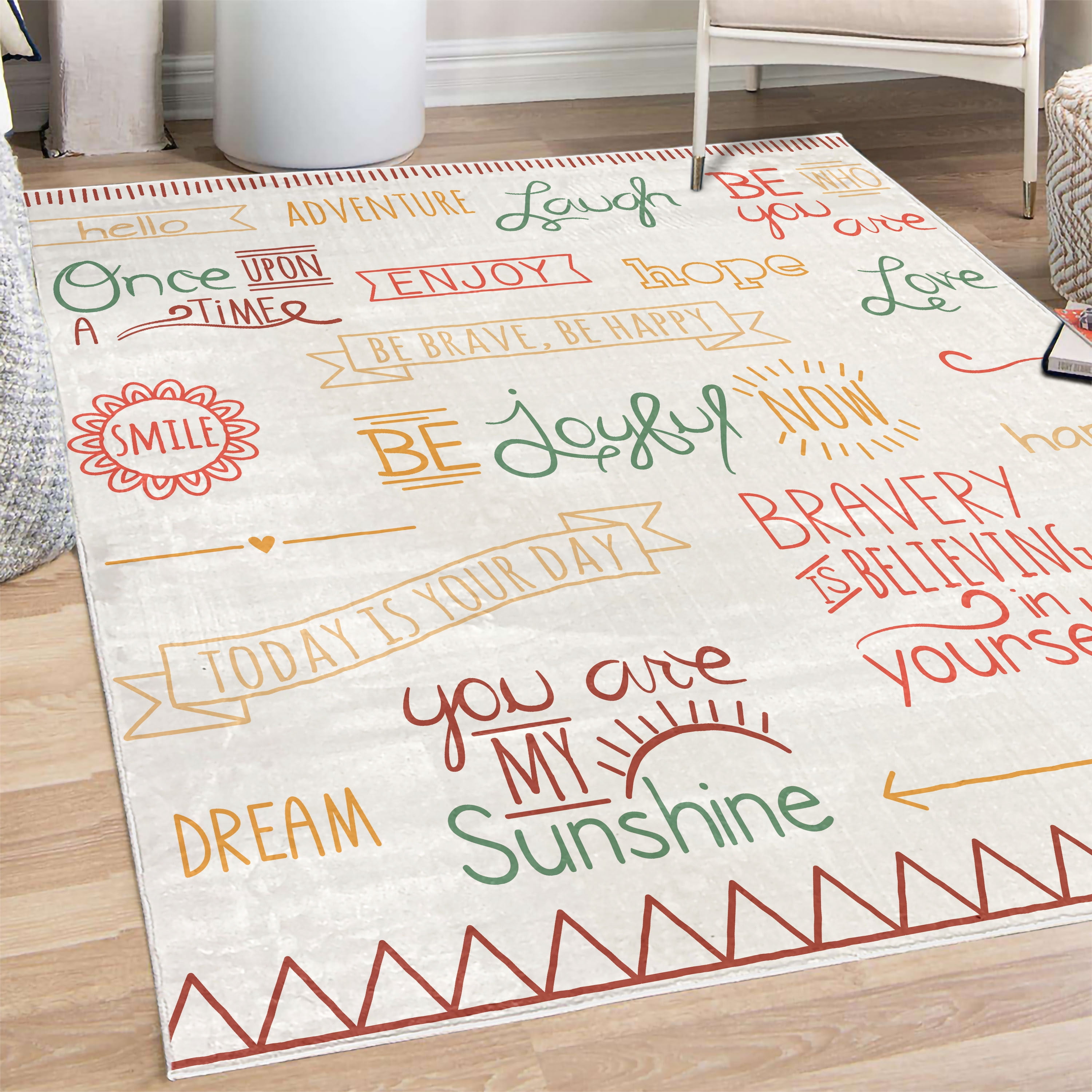 Greetings Rug Adventure Decorative Rug, Various Words on Happiness and Self Value ...