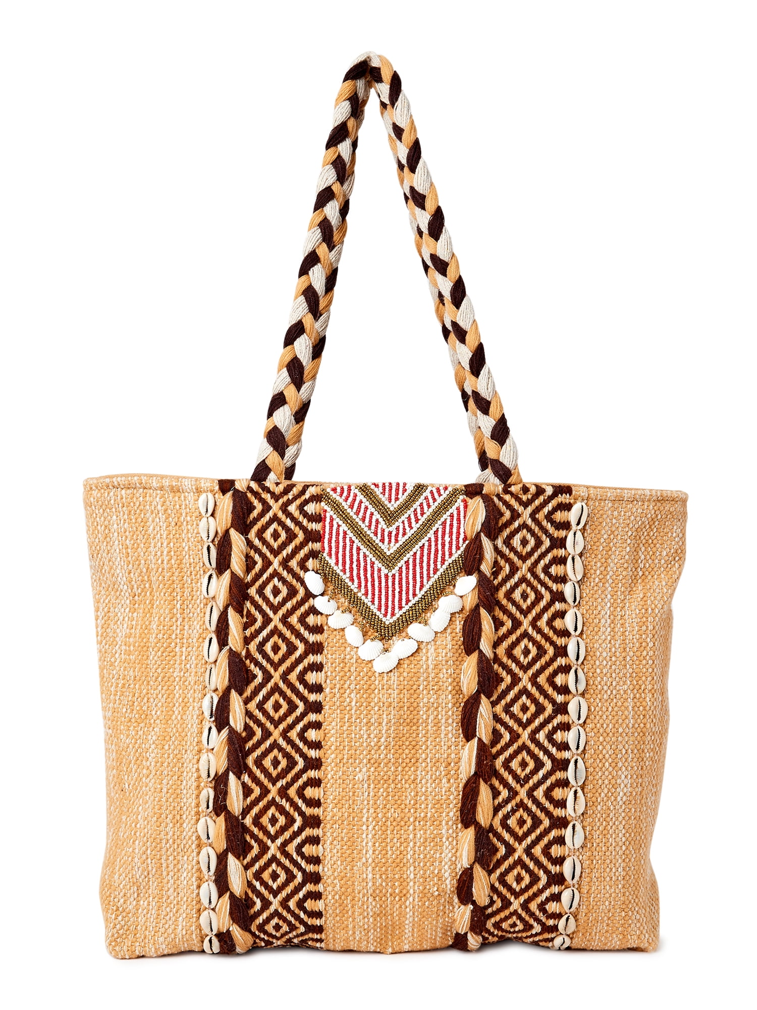 Twig & Arrow Women's Woven Tote Beach Bag with Braided Shoulder Straps ...