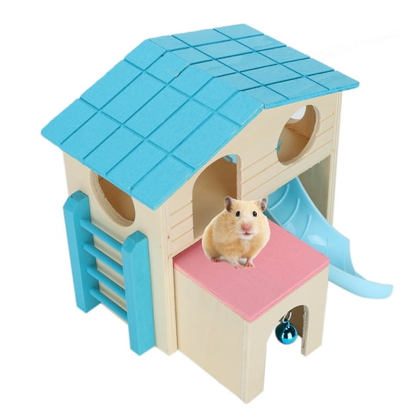 Wooden Hamster Fun House, Double Layer Hamster Cabin Wooden Hut Hamster Huts Toy Hamster Exercise Playthings Fun Gym Playground For Dwarf Hamster Cage Play Hut