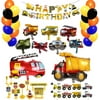 Construction Truck Party Balloon -88 Pack Construction Theme Party Decoration Supplies Traffic Sign Cupcake Topper Truck/Fire Dept/School Bus/Police/Tank/Train/Ambulance