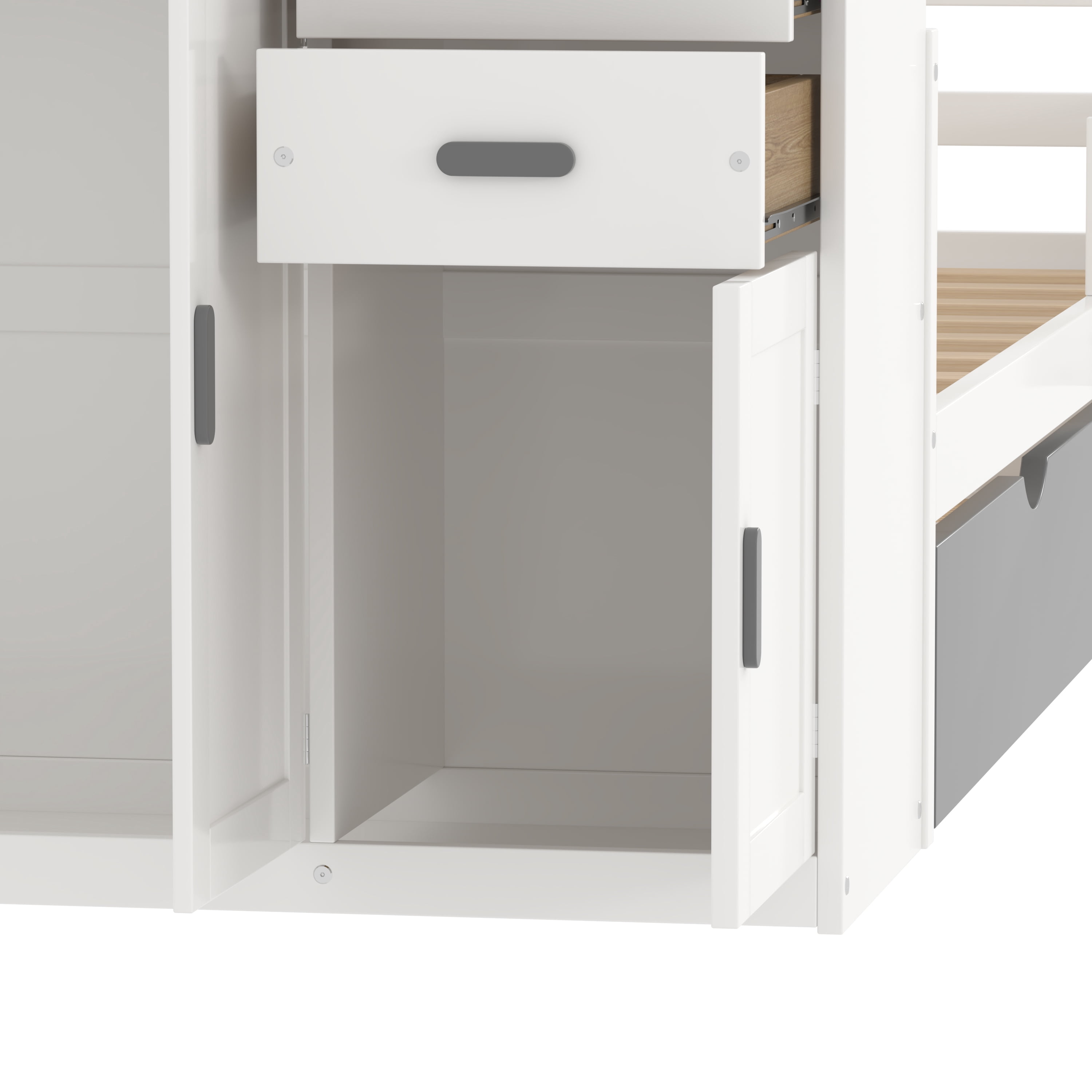 Euroco Wood Twin Size Daybed with Trundle, Storage Bed with Bookcase and Wardrobe, White