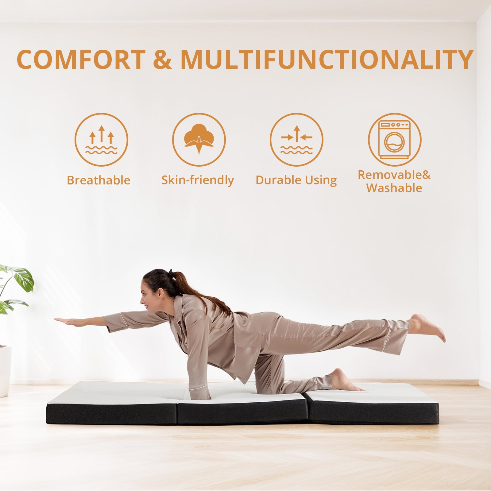 Simenmax Tri-Fold Memory Foam Mattress, 4 inch Single Folding Mattress