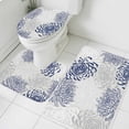 thumbnail image 3 of Blue White Bath Mat 3 Piece Bathroom Rug Set, Abstract Grey Chrysanthemum Flower Floral Non Slip Bath Rug Contour Mat and Toilet Lid Cover, Absorbent Shower Mats Soft Bath Rugs and Mats Sets, 3 of 8