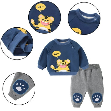 

KYAIGUO Toddler Infant Boys Girls fleece Tracksuits Jogger Pants Set Baby Spring Fall Clothing Pullover Sweatshirt Set Casual Sweatsuit + Sweatpants Kid Fall Winter Sweat Suits Size 6M-3Y