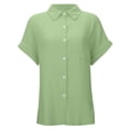 thumbnail image 5 of KIHOUT Women's Crinkle Gauze Button-Down Shirt Short Sleeve Rolled Cuff Split Hem Casual Cotton Blouse, 5 of 7