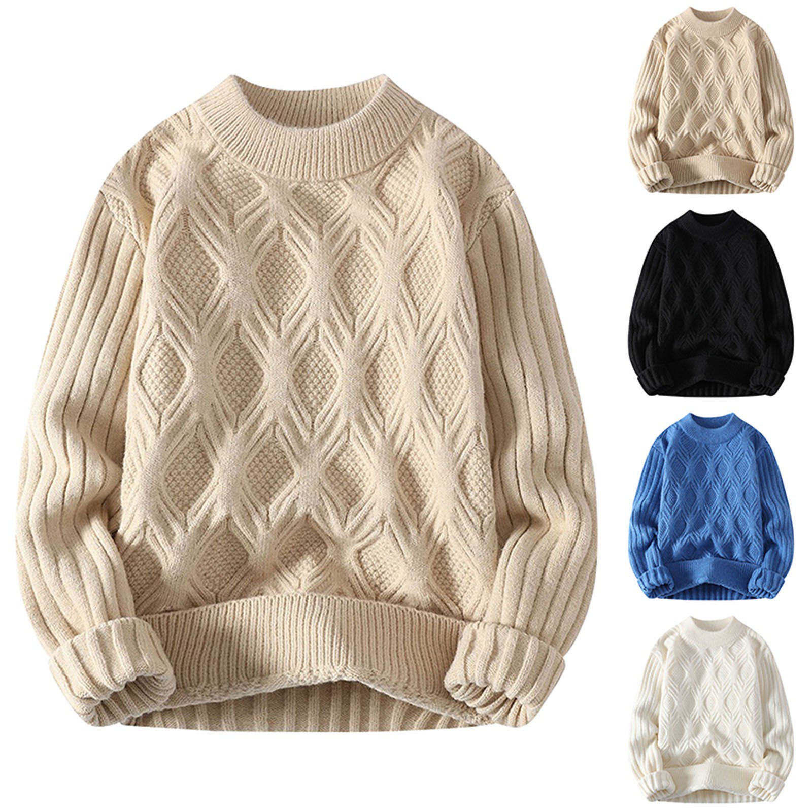 VUPSGEZ Womens Knit Sweater Solid Vintage Pullover Sweater Woven Crewneck Knitted Tops Stripe Cable Knit Long Sleeve Fall Winter (White,XXXL)
