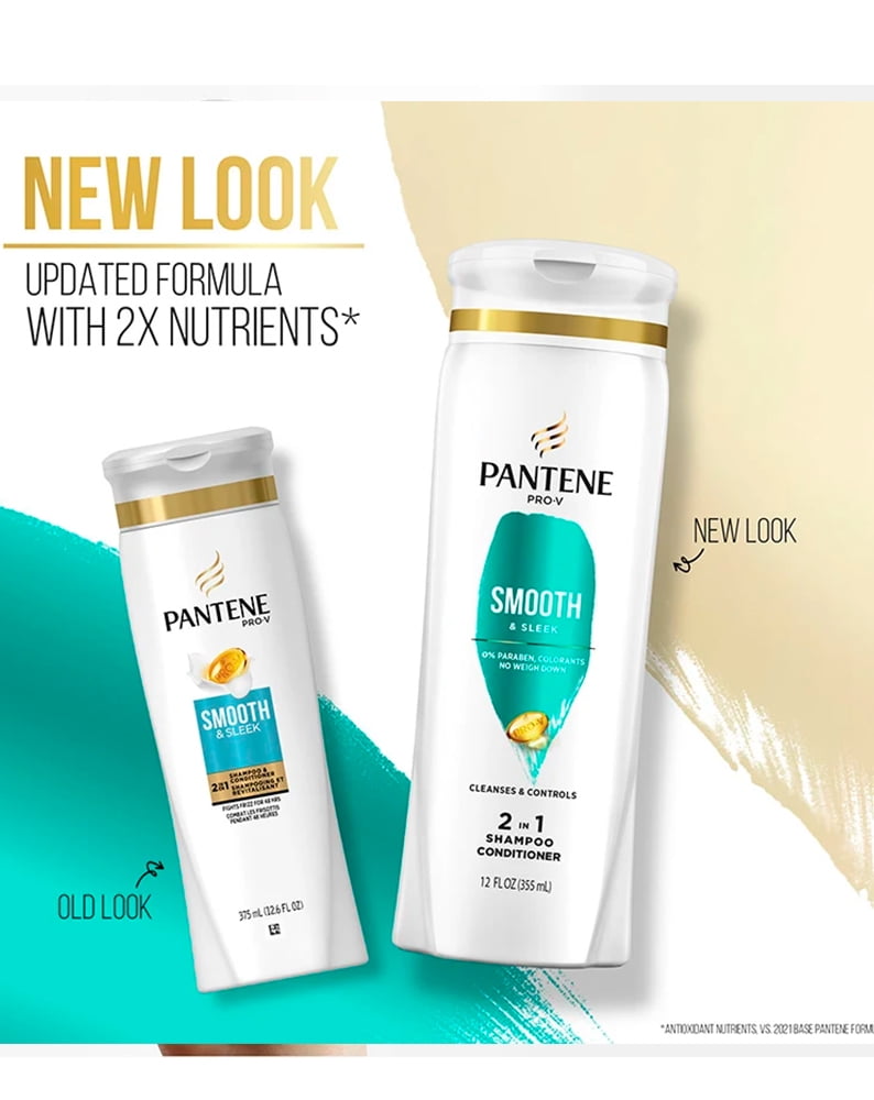 (3 pack) Pantene Pro-V Smooth & Sleek 2 in 1 Shampoo & Conditioner - 12 oz