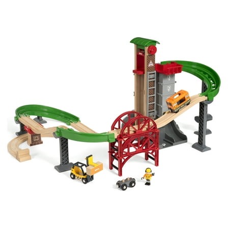 BRIO World Wooden Railway Train Set - Lift & Load Warehouse Set - Ages 3 