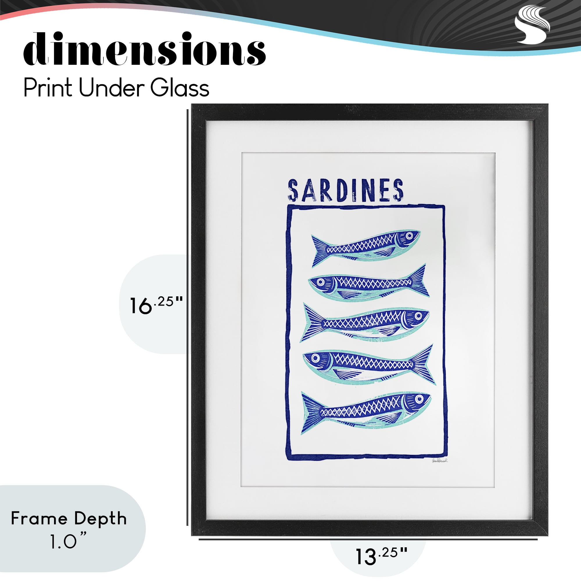 Stupell Industries Blocked Sardines Pattern Black Framed Print Under Glass, design by Amanda Greenwood