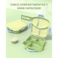 thumbnail image 4 of Lonchera Bento Niño, Bento Box Kids de 4 Compartimentos, Lonchera para Niños a Prueba de Fugas con Asa, con Tenedor y Cuchara, Contenedor de Bocadillos de Frutas para la Escuela y Picnic (Verde), 4 of 4