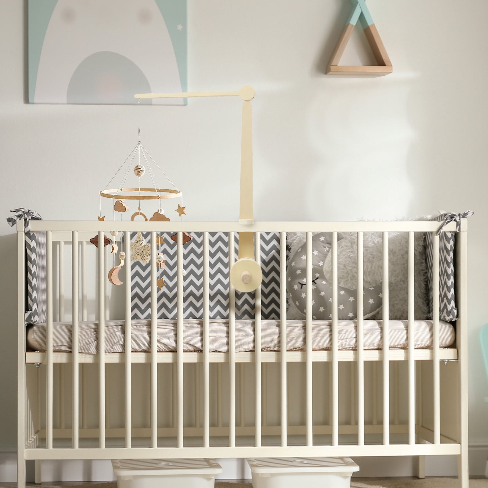 Wekvgz Wood Crib Mobile Arm with 2 Heights Practical Baby Crib Mobile Arm Easy to Install for Hanging Bed Bell Baby Bed Toys
