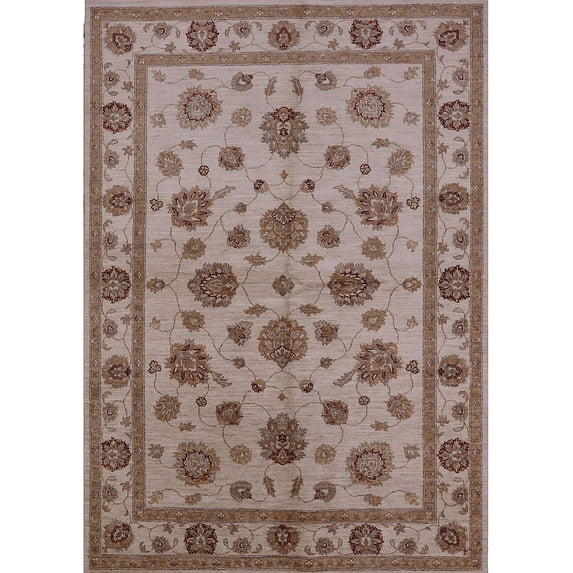 Ahgly Company Indoor Rectangle Mid-Century Modern Khaki Rose Pink Oriental Area Rugs, 5' x 7'