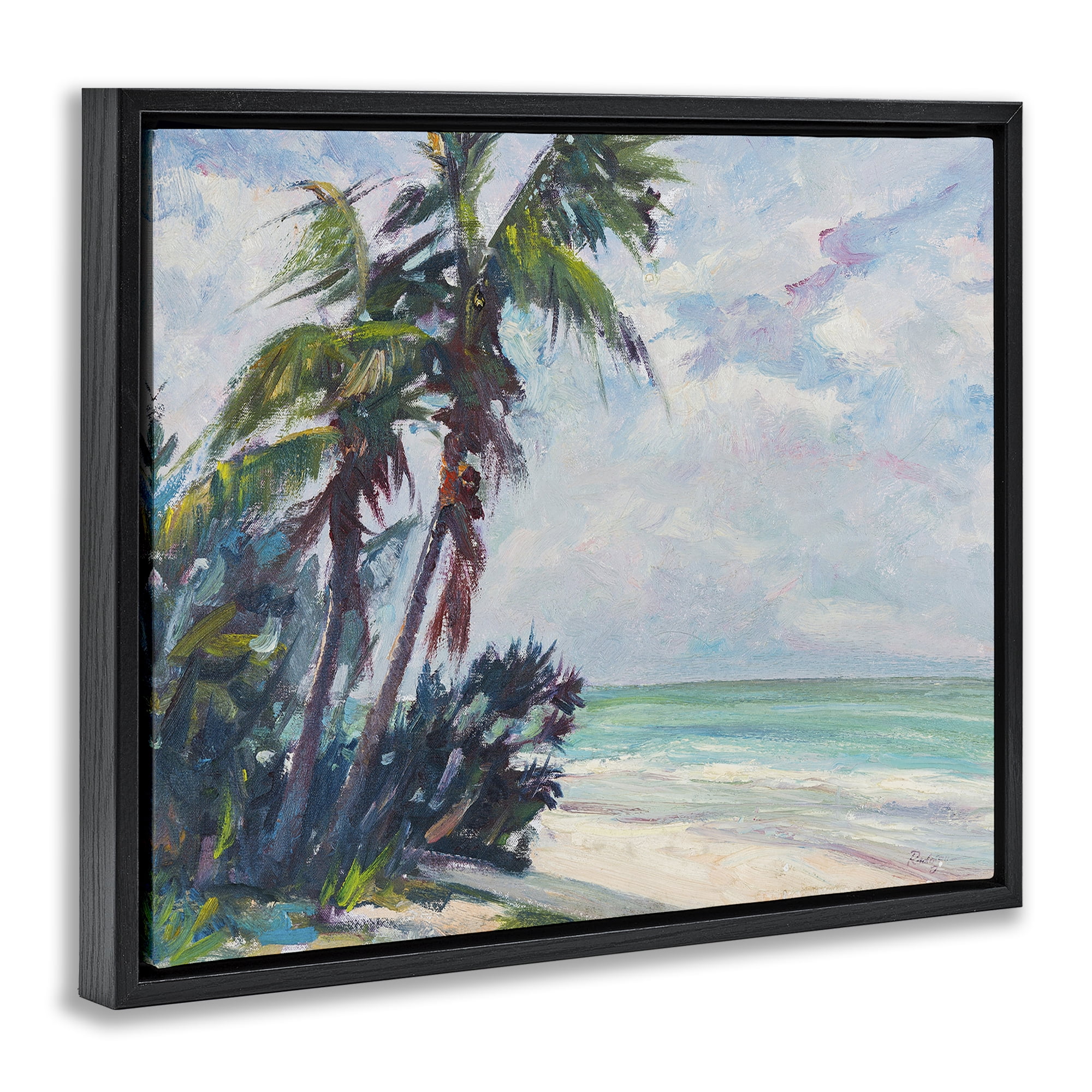 Stupell Industries Brushed Palm Painting Landscape & Nature Painting Black Floater Framed Canvas Art Print Wall Art, 21 x 17