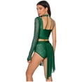 thumbnail image 2 of Runhomal Haut Court Deux Pièces pour Femme avec Strass Lyriques et Short Tenue de Danse Moderne Vert Foncé TTG, 2 of 5