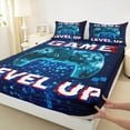 thumbnail image 3 of Manfei Neon Blue Gamepad Twin Sheet Sets, Futuristic Square Geometric Twin Fitted Sheet, Level Up Flat Sheet, Ultra Soft Home Decor, 3pcs, 3 of 7