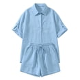 thumbnail image 3 of WRFWUL Matching Sets Women Clothing Short Sets Button Down Roll Tab Sleeve Shirts & Elastic Waist Shorts 2Pc Summer Outfits, 3 of 3