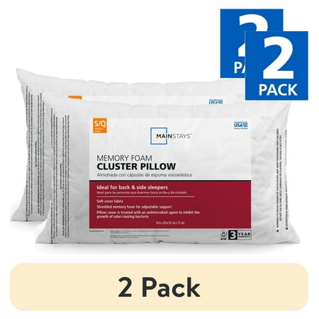 (2 pack) Mainstays™ Memory Foam Cluster Bed Pillow, Standard Queen, 2 Pack