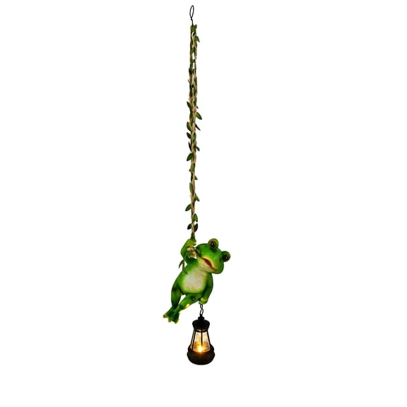 HOARBOEG Solar Frog Hanging Outdoor Lantern, Waterproof Resin Animal Figurine with LED Light, Whimsical Garden Decor Statue, Solar Powered Patio Hanging Ornament, Green