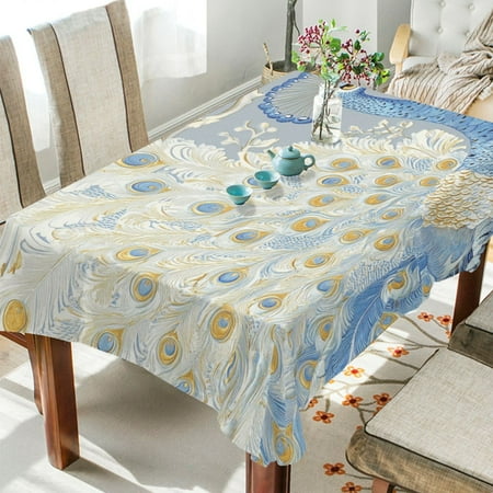 

WOBOGO Pretty Blue Peacock Square Tablecloth 60×90in Polyester Fabric Tablecloth Washable Dust Resistant Wrinkle Resistant
