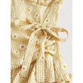 thumbnail image 3 of Yellow 2 Gingham Daisy Print Ruched Halter Dress With Tiered Ruffle Skirt, 3 of 29