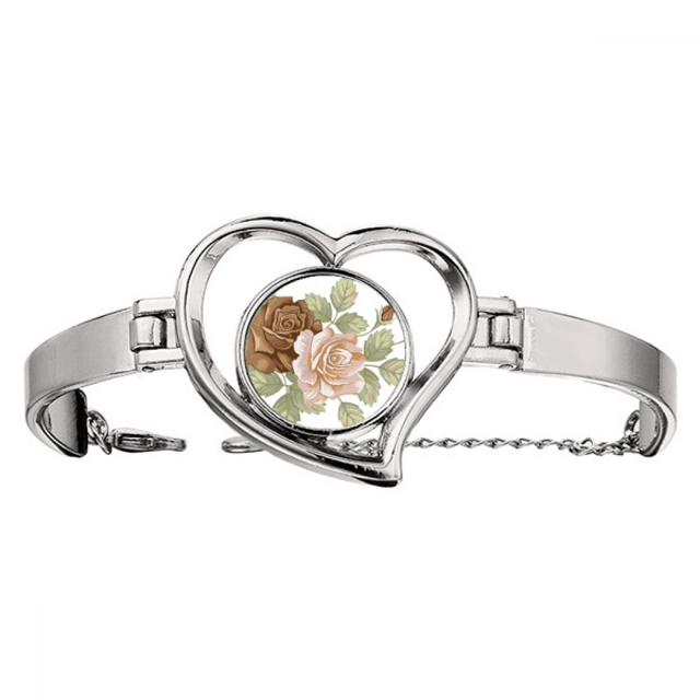 Rosa flores rosas blancas hojas de dibujo Pulsera pulsera de joyería en forma de corazón Unbranded M