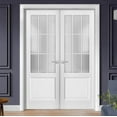 thumbnail image 5 of Solid French Double Doors Frosted Glass 9 Lites | Felicia 3309 Matte White | Single Regural Panel Frame Trims | Bathroom Bedroom Sturdy Doors -56 x 80, 5 of 7