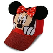 Disney Girls Minnie Mouse Glitter Baseball Cap  Minnie Mouse Costume Hat with 3D Ears (2-7)