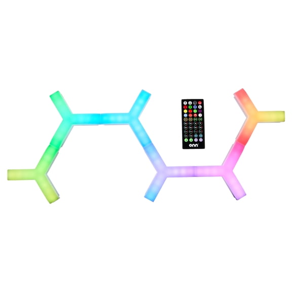 onn. Y-Shape Modular Multicolor Color-Changing LED Wall Lights, 6-Pack with Remote Control
