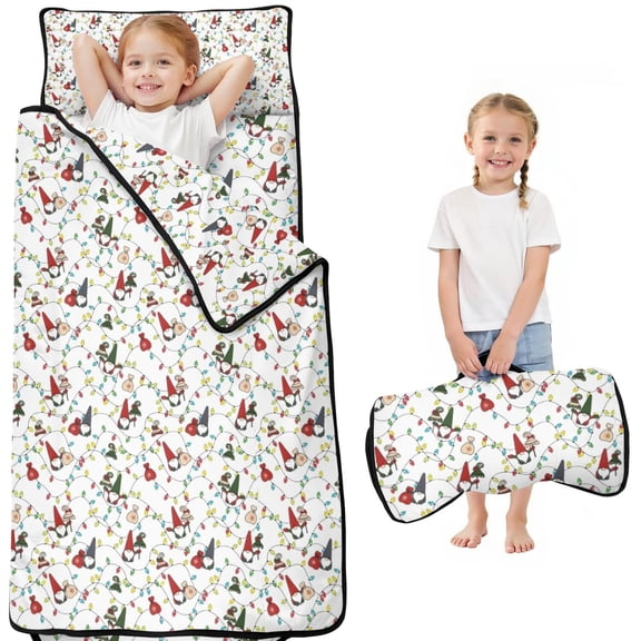 White Christmas Gnome and Light Pattern Toddler Nap Mats for Kids Preschool,50"x20" Sleeping Mat Bag or Kids,Toddler Sleeping Bag,Toddler Nap Mat or Daycare