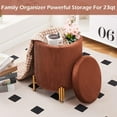 thumbnail image 3 of YYEAN Round Ottoman Foot Stool with Storage and Metal Legs for Living Room Bedroom, Velvet Upholstered Footrest Stool Support 300lbs Modern Padded Seat Ottoman Coffee Table-Caramel, 3 of 11