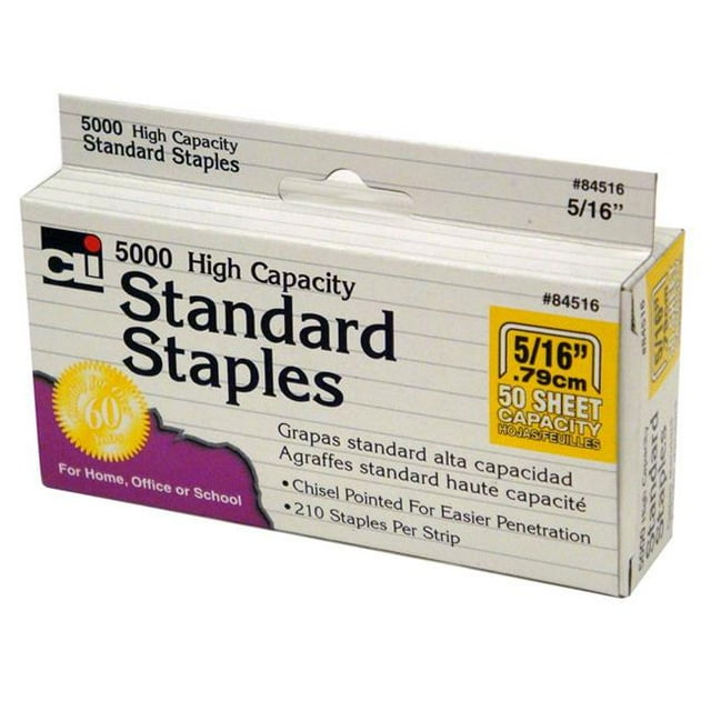 Charles Leonard CHL84516-10 High Capacity Standard Staples - 5000 Per Box - 10 Each