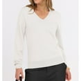 thumbnail image 7 of Women's Casual V-Neck Sweater Base Layer Knitted Long Sleeve Solid Color Top for Fall Winter Versatile Basics,White,XL, 7 of 7