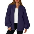 thumbnail image 4 of Mohiass Zip Up Sweatshirt Women No Hood Comfort Oversized Sweatshirt Cardigan Fleece Bomber Jacket Zipper Hoodless Hoodies Purple XL, 4 of 6