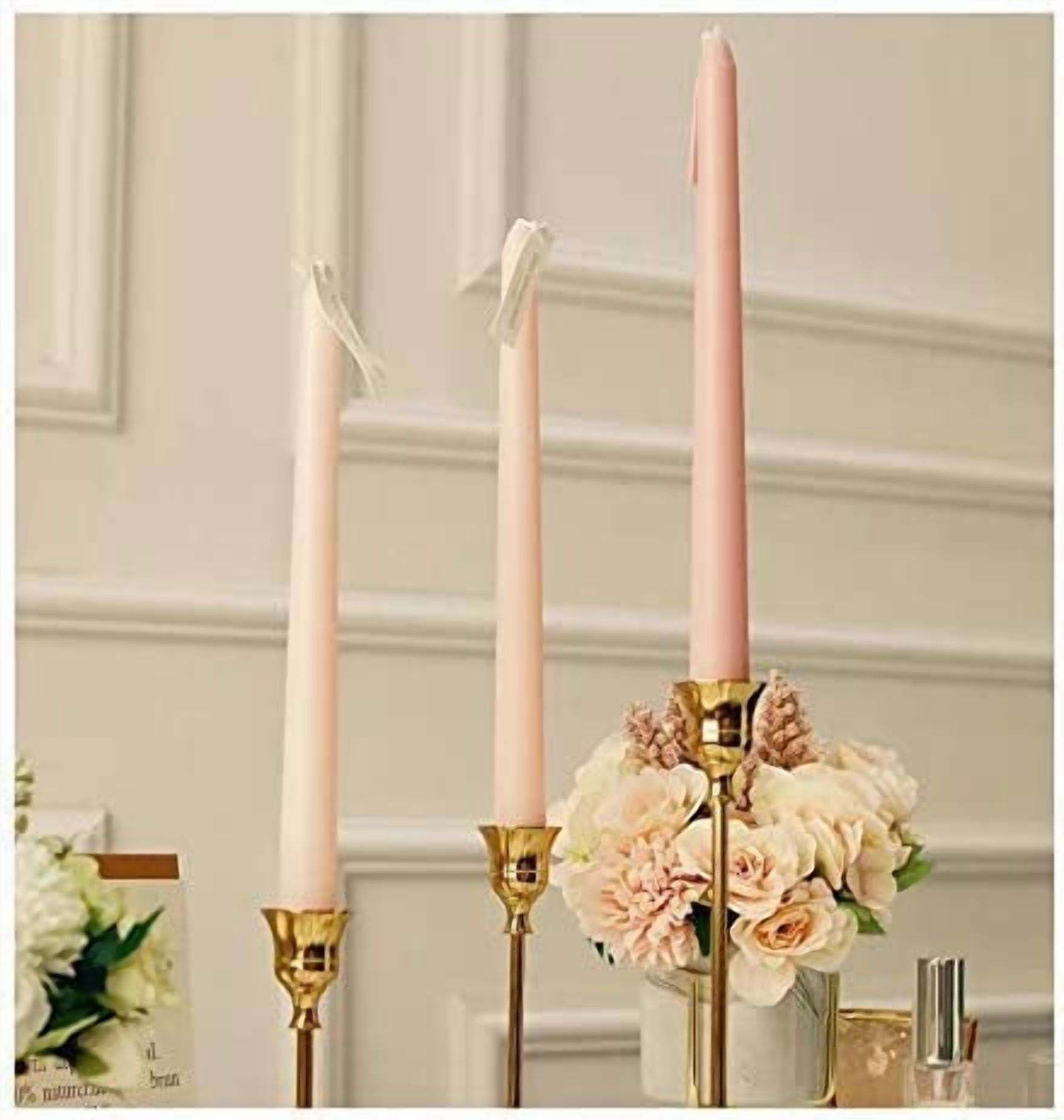 Taper Candles 10'' Colored Candle Sticks Set of 8 | Rose Scented, Natural Soy Wax | Home Decor Kitchen Decor Wedding Decorations (Baby Pink)