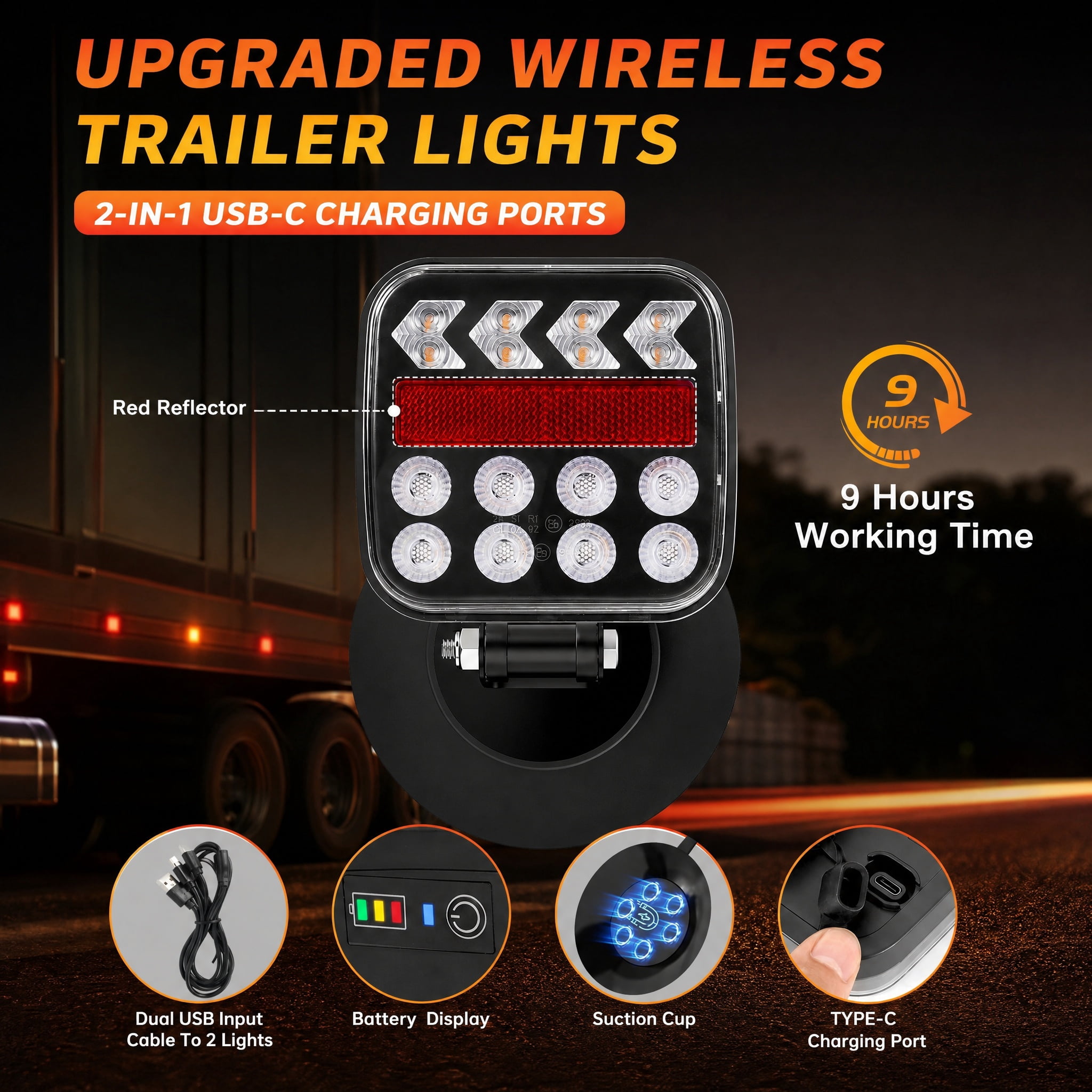 Wireless Trailer Lights Magnetic, LED Trailer Light Kit with 5 Modes & 2.4GHz Signal, Rechargeable Wireless Tow Tail Lights IP67 Waterproof for Trucks, RVs, Boats, Campers
