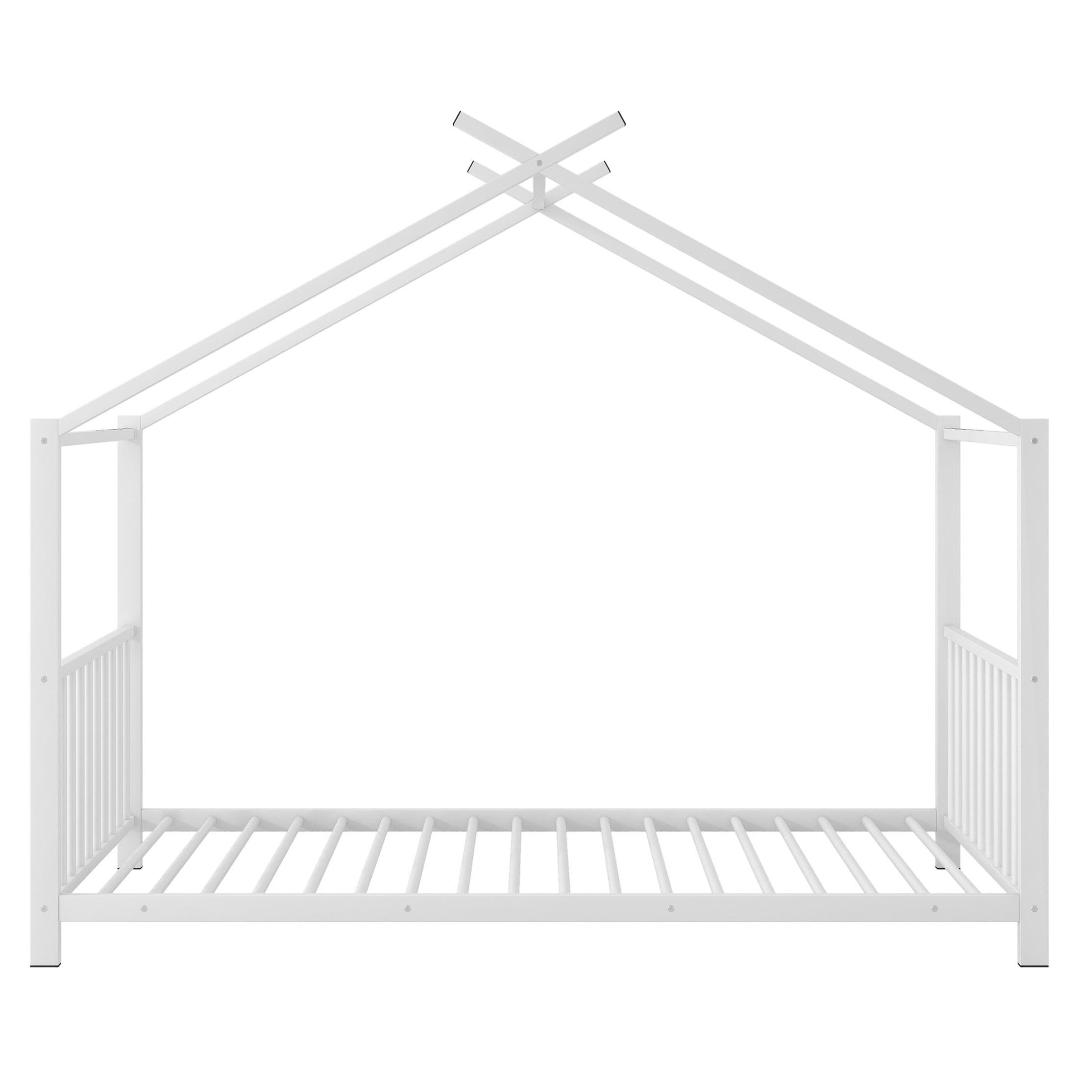 Noble House Ella Twin Metal House Bed, Modern Minimalist Playhouse Bed Frame with Wood Slats, for Kids, White