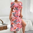 thumbnail image 1 of Robes pour Femmes Été 2024, Robe Décontractée Aguichant à Col Carré, Manches Bouffantes, Robe Fendue Florale pour Vacances, Manches Courtes, Col en V, 50 % de Réduction!, 1 of 6
