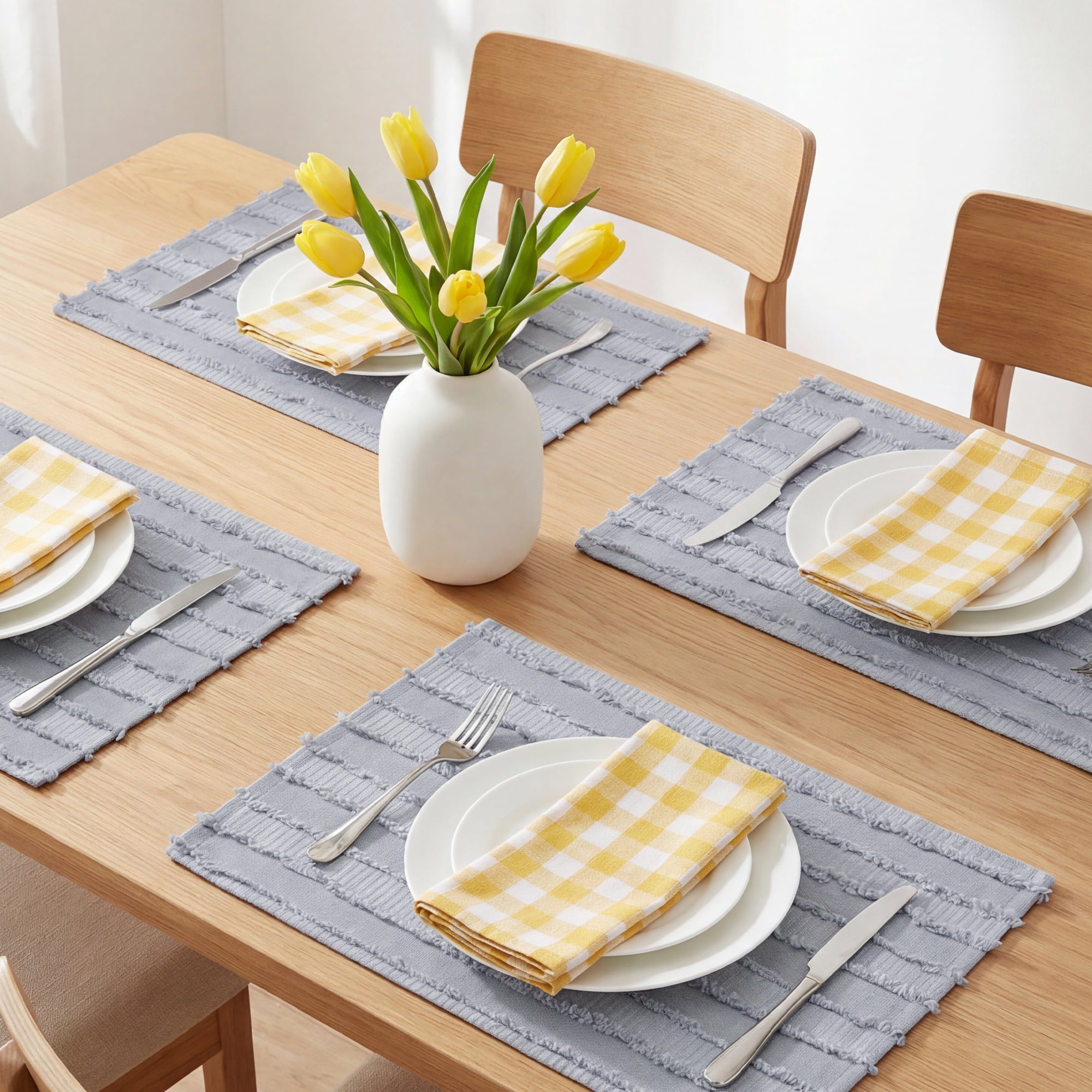 Unique Bargains Rustic Placemats Set of 4 Rectangular Cotton Blend Gray 15.7x11.8inch