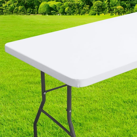 STAOEDU Rectangle Picnic Table Cloth, Waterproof Elastic Fitted Tablecloths for 6 Foot Tables, Washable Polyester Table Cover for Camping, Indoor and Outdoor (White, 30"x72")