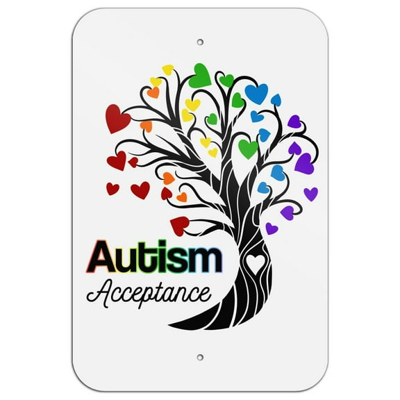Autism Acceptance Tree of Life with Hearts Home Business Office Sign