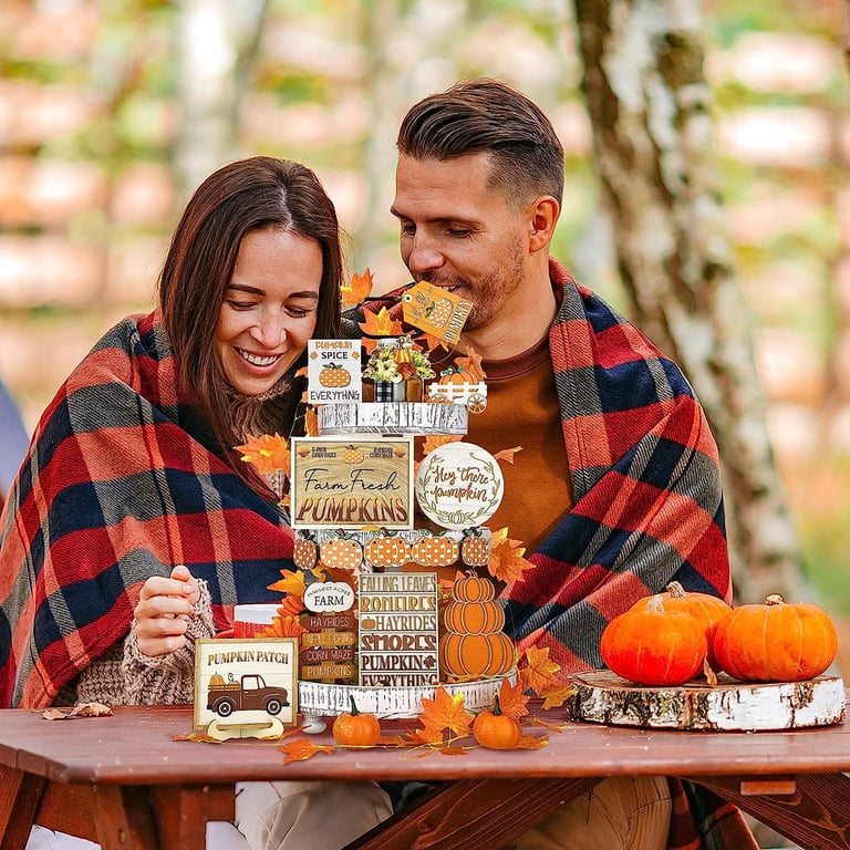 Pumpkin Spice Wooden Sign - 5x5 Inch Fall Kitchen Decor, Farmhouse Tabletop Decoration