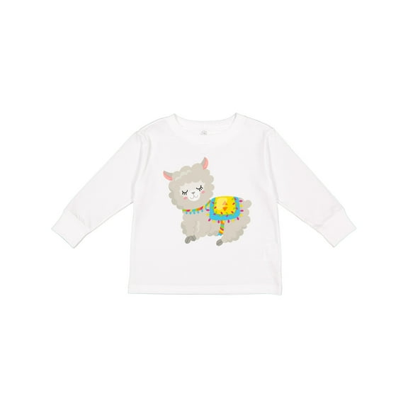 Inktastic Cute Llama with Colorful Blanket Boys or Girls Long Sleeve Toddler T-Shirt